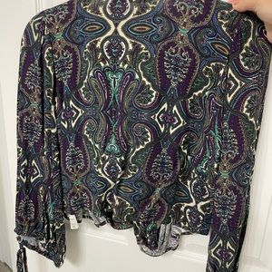 Cropped ballon sleeve top, size medium, multicolored blue/ green, NA-KD brand